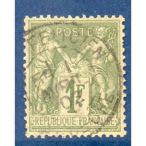 Timbre France Yvert No 82 Type II Sage 1 fr olive clair Oblitéré