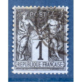 Timbre France Yvert No 83a Type II Sage 1c noir s. bleu Oblitéré