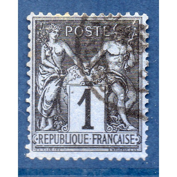 Timbre France Yvert No 83a Type II Sage 1c noir s. bleu Oblitéré
