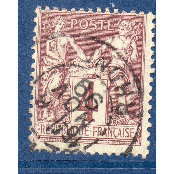 Timbre France Yvert No 88 Type II Sage 4c lilas-brun Oblitéré