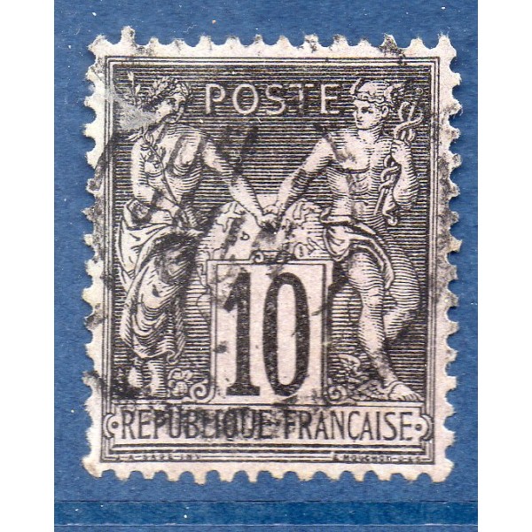 Timbre France Yvert No 89 Type II Sage 10c noir s. lilas Oblitéré