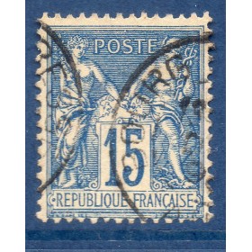 Timbre France Yvert No 90 Type II Sage 15c bleu Oblitéré