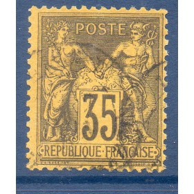 Timbre France Yvert No 93 Type II Sage 35c violet-noir s. jaune Oblitéré