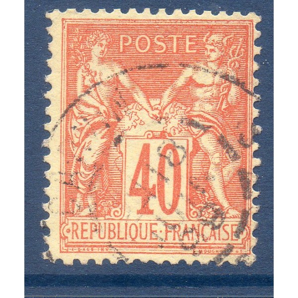 Timbre France Yvert No 94 Type II Sage 40c orange Oblitéré