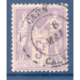 Timbre France Yvert No 95 Type II Sage 5fr violet s. lilas Oblitéré