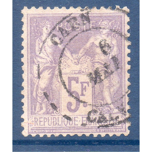 Timbre France Yvert No 95 Type II Sage 5fr violet s. lilas Oblitéré
