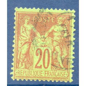 Timbre France Yvert No 96 Type II Sage 20c brique s. vert Oblitéré