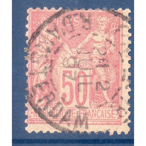 Timbre France Yvert No 98a Type II Sage 50c rose pâle Oblitéré