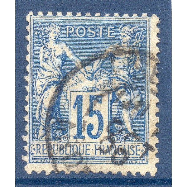 Timbre France Yvert No 101 Type II Sage 15c bleu Oblitéré