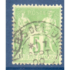 Timbre France Yvert No 102 Type I Sage 5c vert-jaune Oblitéré