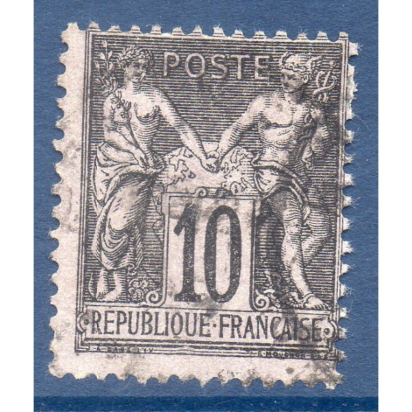 Timbre France Yvert No 103 Type I Sage 10c noir s. lilas Oblitéré