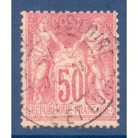Timbre France Yvert No 104 Type I Sage 50c rose Oblitéré