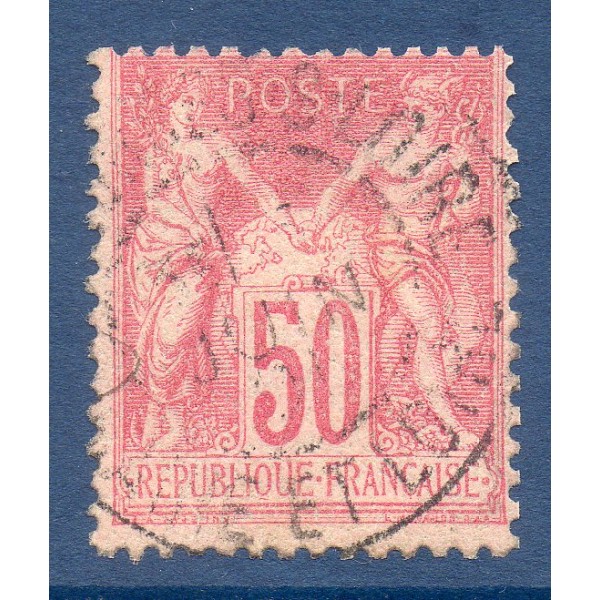 Timbre France Yvert No 104 Type I Sage 50c rose Oblitéré