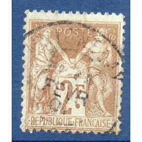 Timbre France Yvert No 105 Type I Sage 2fr bistre s. azuré Oblitéré