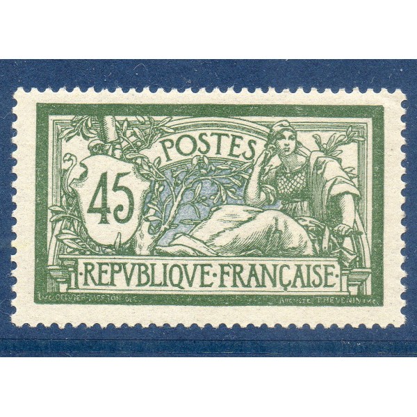 copy of Timbre France Yvert No 143 Type merson 45c Vert et bleu neuf ** petit pli