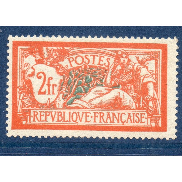 Timbre France Yvert No 145 Type merson 2f orange et vert bleu neuf ** petit pli d'angle