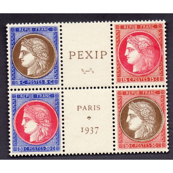 Timbre France Yvert No 348-351 centre du bloc PEXIP neuf * petites adhérences