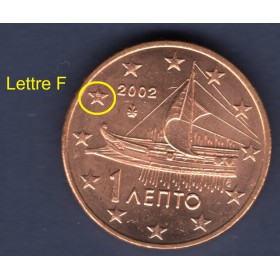 Pièce de 1 centime d'Euro Grèce, Lettre F (2002)