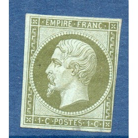 Timbre France Yvert No 11 Type Empire 1c Olive Neuf * avec trace de charnière défauts