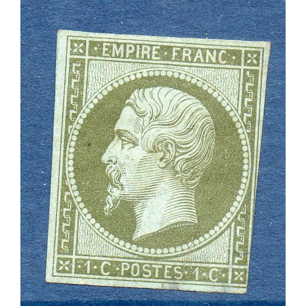 Timbre France Yvert No 11 Type Empire 1c Olive Neuf * avec trace de charnière défauts