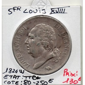 5 francs Louis XVIII 1824 W Lille TTB+