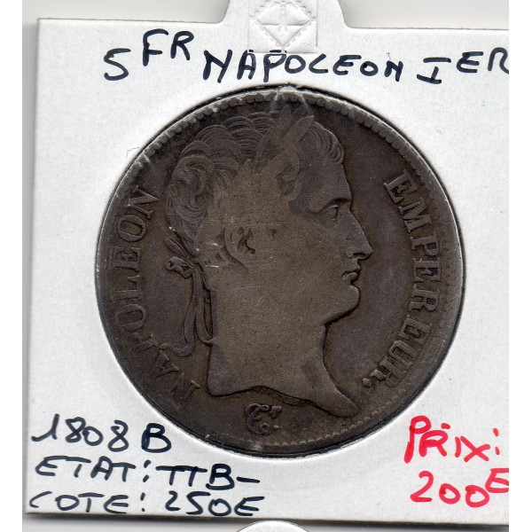 5 francs Napoléon 1er 1808 B Rouen TTB-