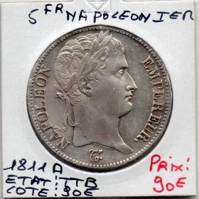 5 francs Napoléon 1er 1811 normal A Paris TTB