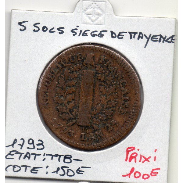 5 sols siège de Mayence 1793 TTB-