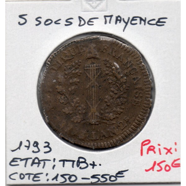 5 sols siège de Mayence 1793 TTB+