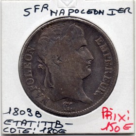 5 francs Napoléon 1er 1809 B Rouen TTB-
