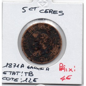 5 centimes Cérès 1871 grand A Paris TB
