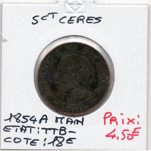 5 centimes Napoléon III tête nue 1854 A main Paris TTB-
