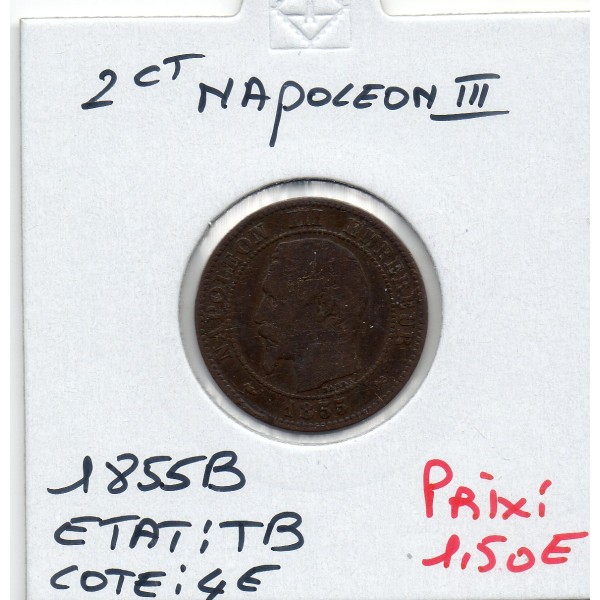 2 centimes Napoléon III tête nue 1855 B Chien Rouen TB