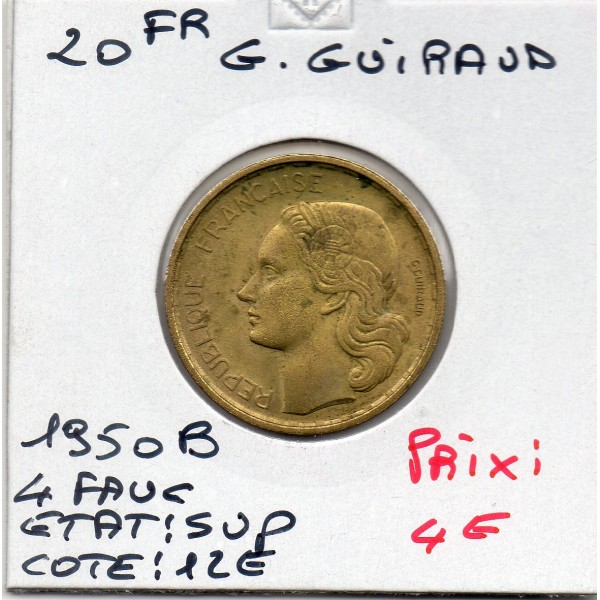 20 francs Coq G. Guiraud 4 faucilles 1950 B Beaumont Sup