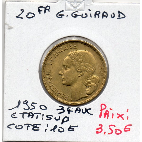 20 francs Coq Georges Guiraud 3 faucilles 1950 Sup