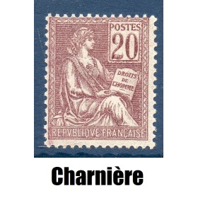 Timbre France Yvert No 113 mouchon type I 20c Brun-Lilas neuf * avec charnière