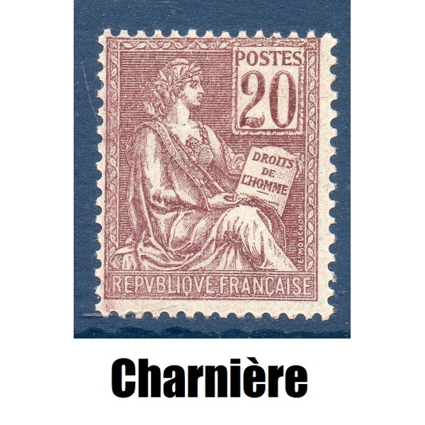 Timbre France Yvert No 113 mouchon type I 20c Brun-Lilas neuf * avec charnière