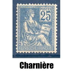 Timbre France Yvert No 118 Mouchon Type II 25c Bleu neuf * avec Charnière