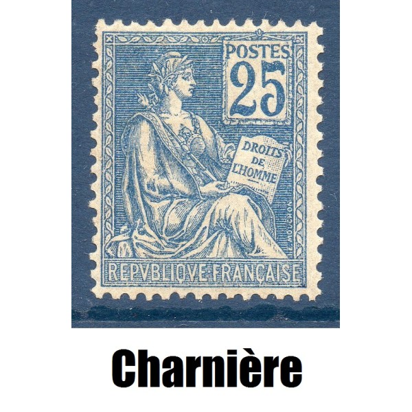 Timbre France Yvert No 118 Mouchon Type II 25c Bleu neuf * avec Charnière