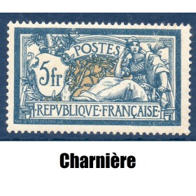 Timbre France Yvert No 123 Type Merson 5F bleu et chamois neuf * avec charnière
