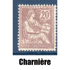 Timbre France Yvert No 126 Type Mouchon 20c Brun Lilas neuf * avec charnière