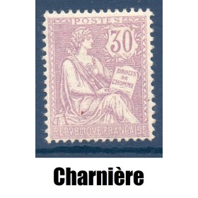 Timbre France Yvert No 128 Type Mouchon retouché 30c violet neuf * avec charnière