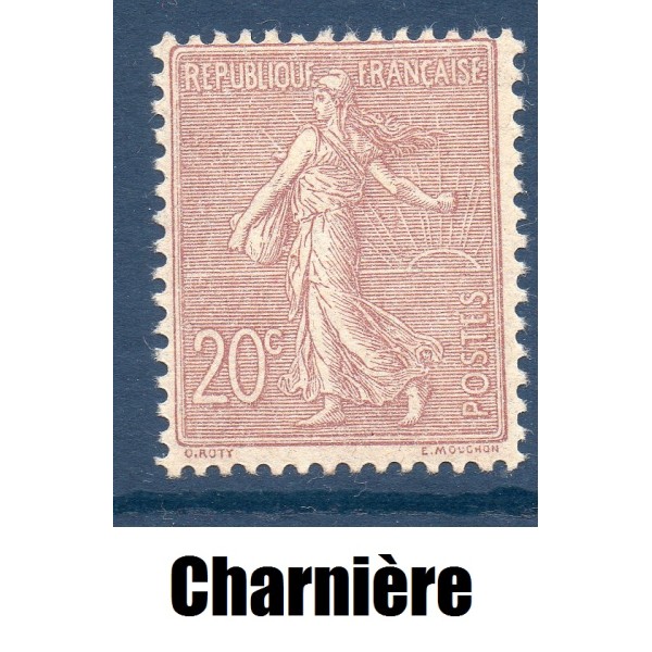 Timbre France Yvert No 131 semeuse lignée 20c brun lilas neuf * avec charnière