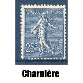Timbre France Yvert No 132 semeuse lignée 25c bleu neuf * avec charnière