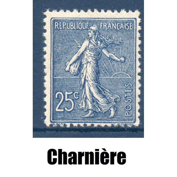 Timbre France Yvert No 132 semeuse lignée 25c bleu neuf * avec charnière