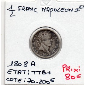 1/2 Franc Napoléon 1er 1808 A paris TTB+