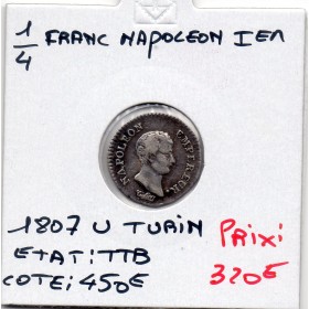 1/4 Franc Napoléon 1er 1807 U Turin TTB