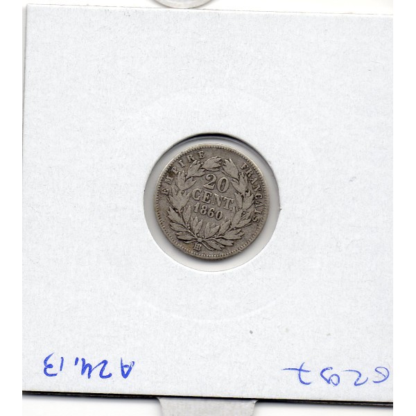 20 centimes Napoléon III tête nue 1860 BB Strasbourg TB-