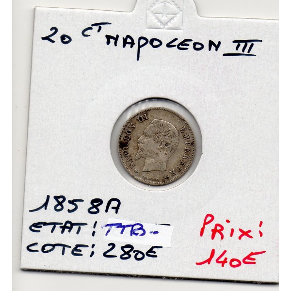 20 centimes Napoléon III tête nue 1858 A Paris TTB-