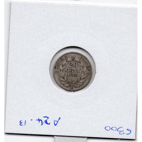 20 centimes Napoléon III tête nue 1860 BB Strasbourg TB